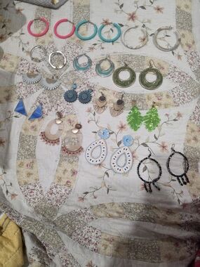 Assorted Women's Hoop Earrings - Pink, Teal, White, Silver, Green 14pc